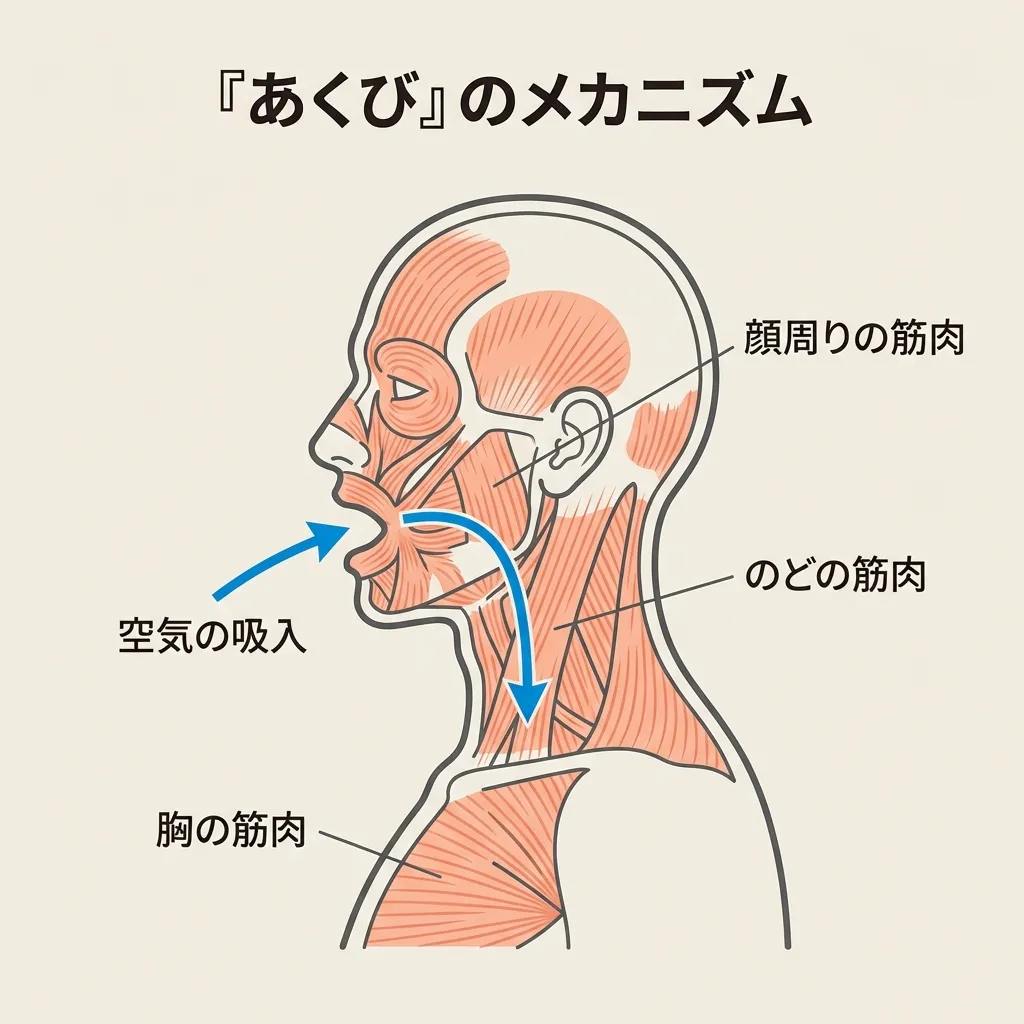 あくびが出る生理学的なメカニズムのイラスト