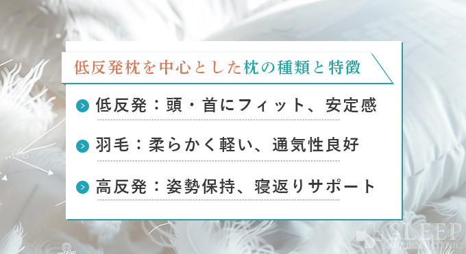 低反発枕を中心とした枕の種類と特徴
