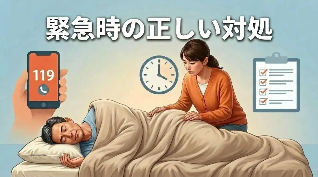 いびきをかいて起きない人への119番通報や呼吸確認など緊急時の正しい対処法4ステップ