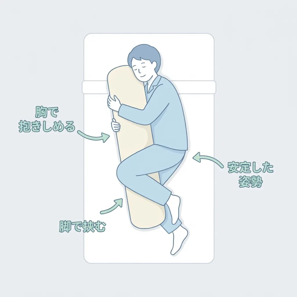 抱き枕を使う図解イラスト