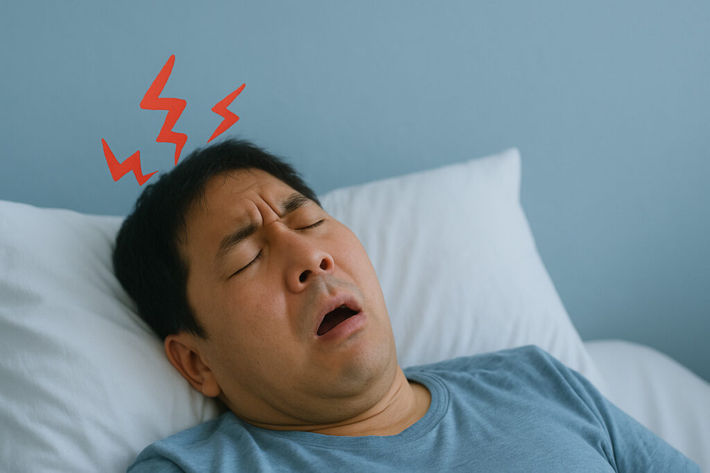 いびきをかきながら寝ている中年男性のイメージ｜いびきと頭痛の関連を示唆