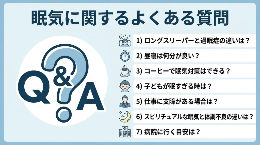 眠気に関するよくある質問を一覧でまとめたQ&A画像