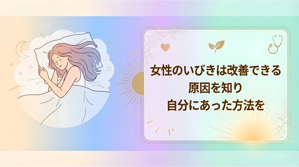 女性のいびきは原因を知り、自分に合った方法で改善できることを伝えるイメージ