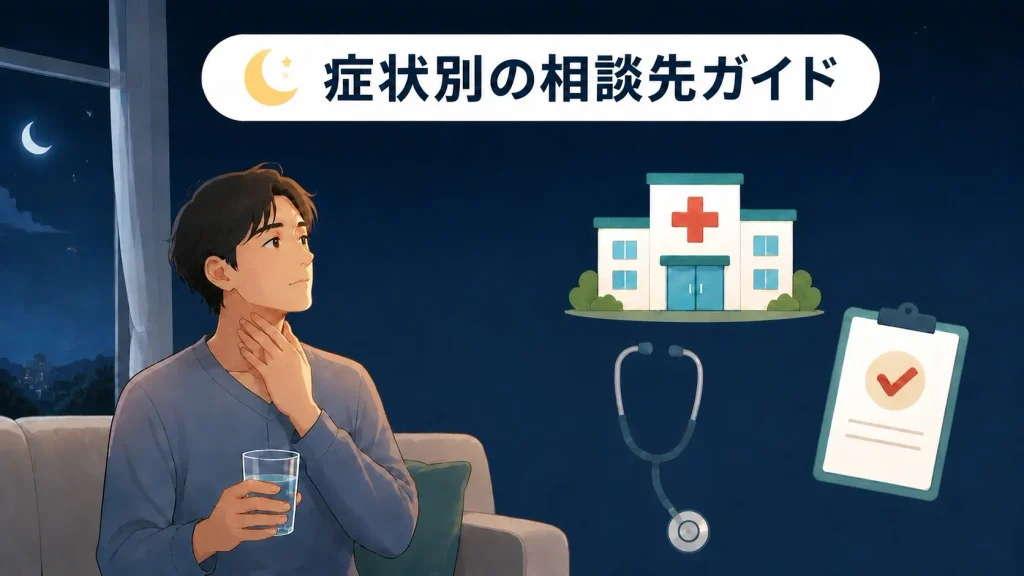 夜の喉の渇きで受診を考えるサインと、症状に応じた緊急度・相談先を解説