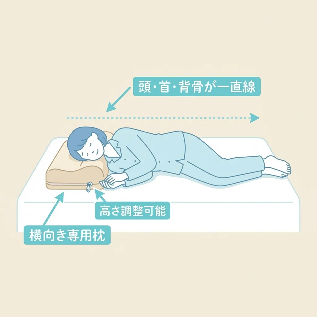 横向き専用枕を使う図解イラスト