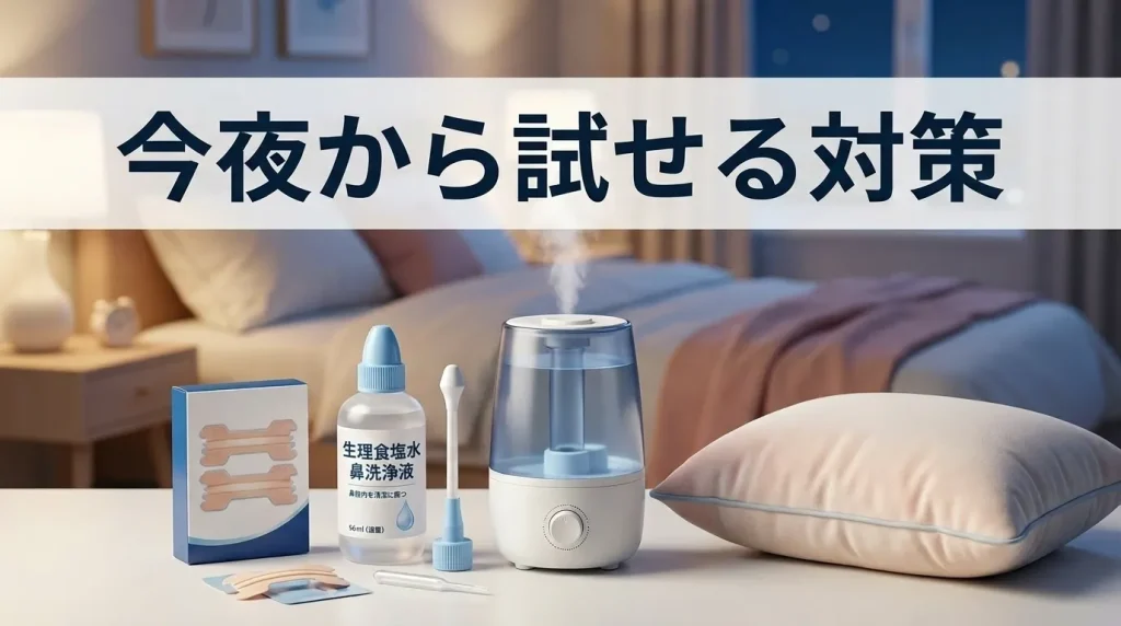 鼻洗浄液や加湿器、枕など女性の鼻いびき対策に役立つグッズのイメージ画像