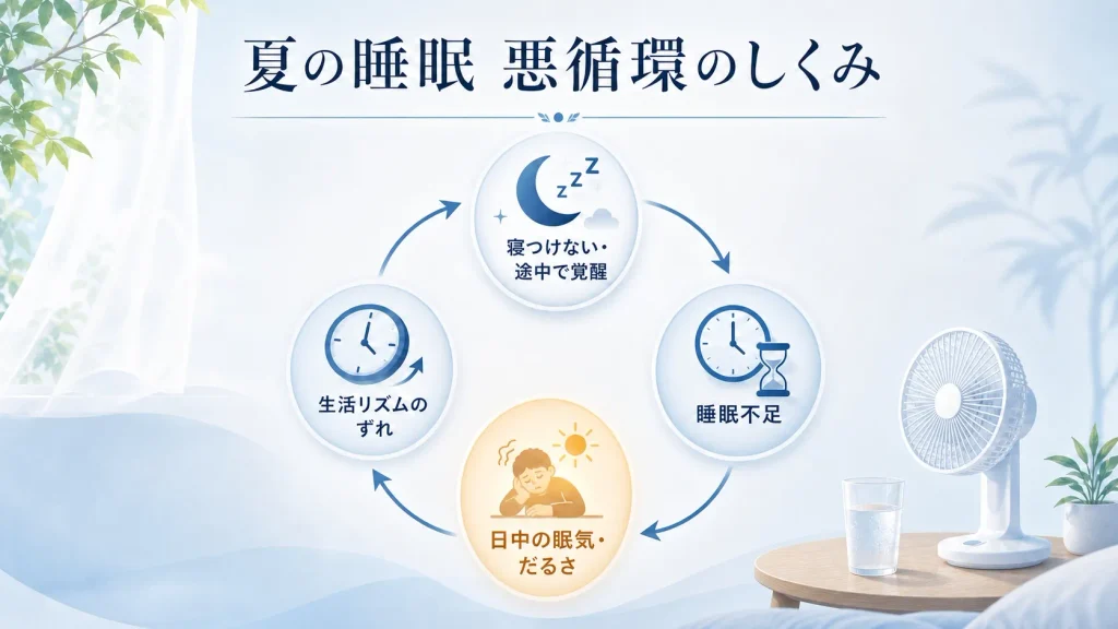 夏の睡眠不足による眠気やだるさと生活リズムの乱れが続く悪循環の仕組み