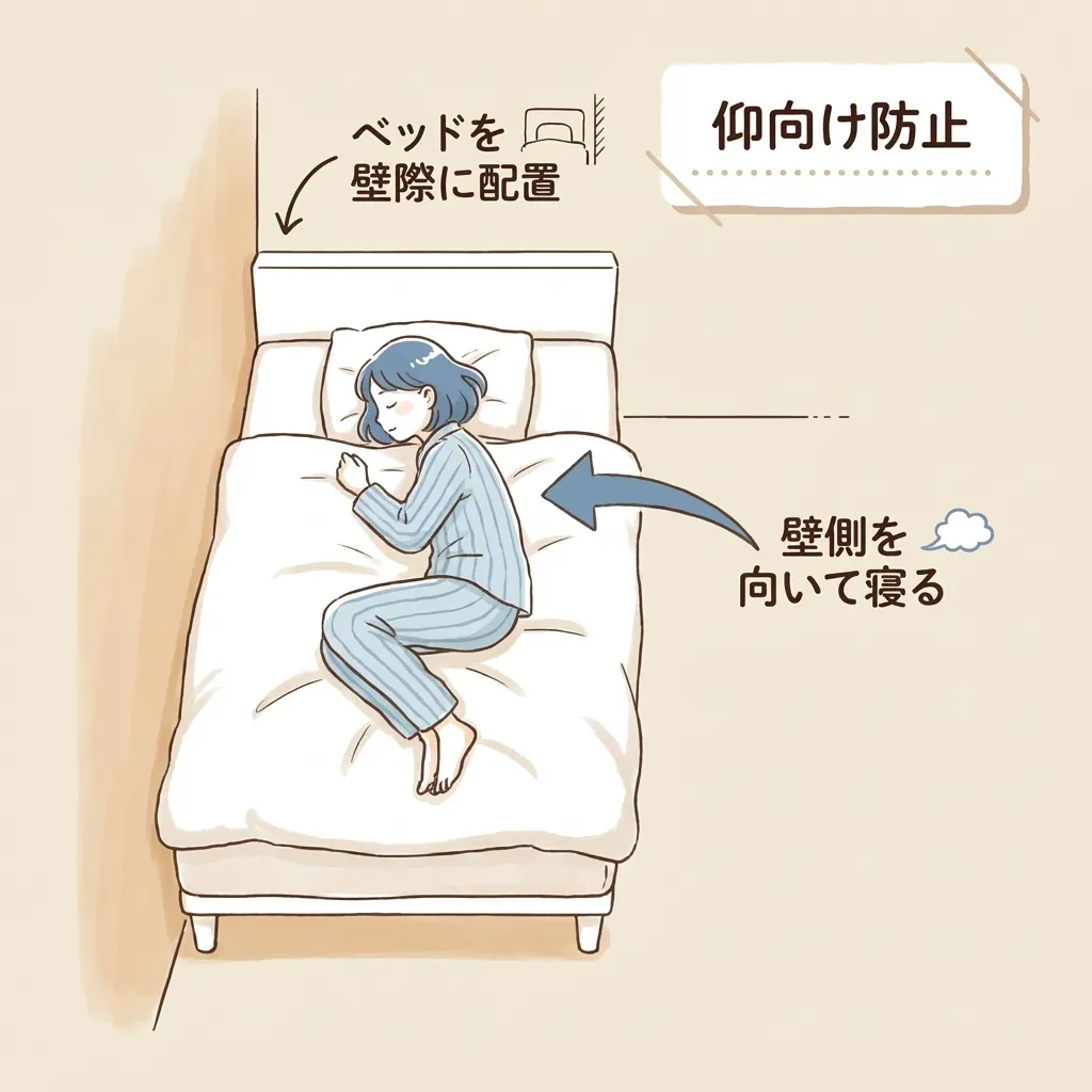 ベッドを壁際に配置して、壁側を向いて寝る図解イラスト