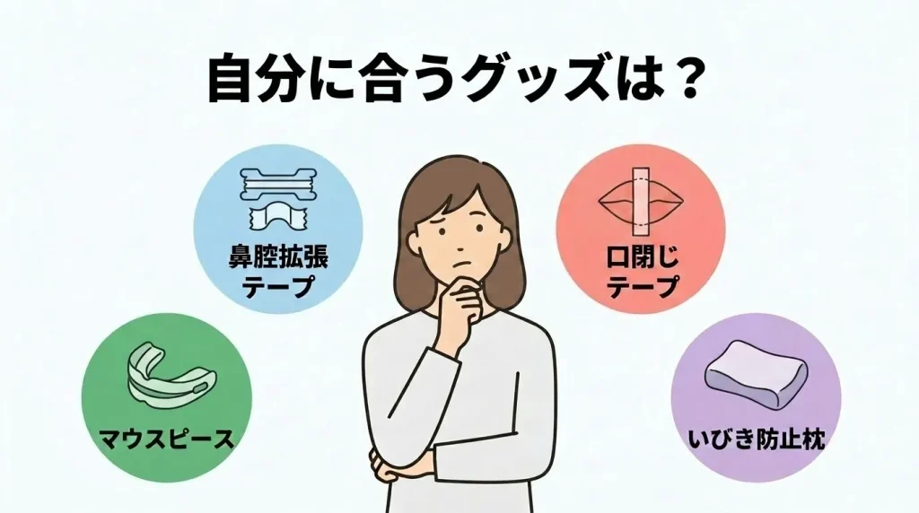 鼻腔拡張テープ・口閉じテープ・マウスピース・いびき防止枕など原因別に選ぶいびき対策グッズの紹介