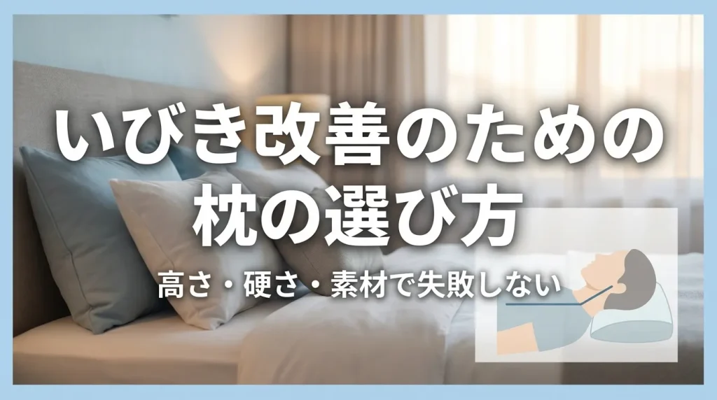 いびき改善のために高さや硬さを考慮した枕の選び方を解説するイメージ画像