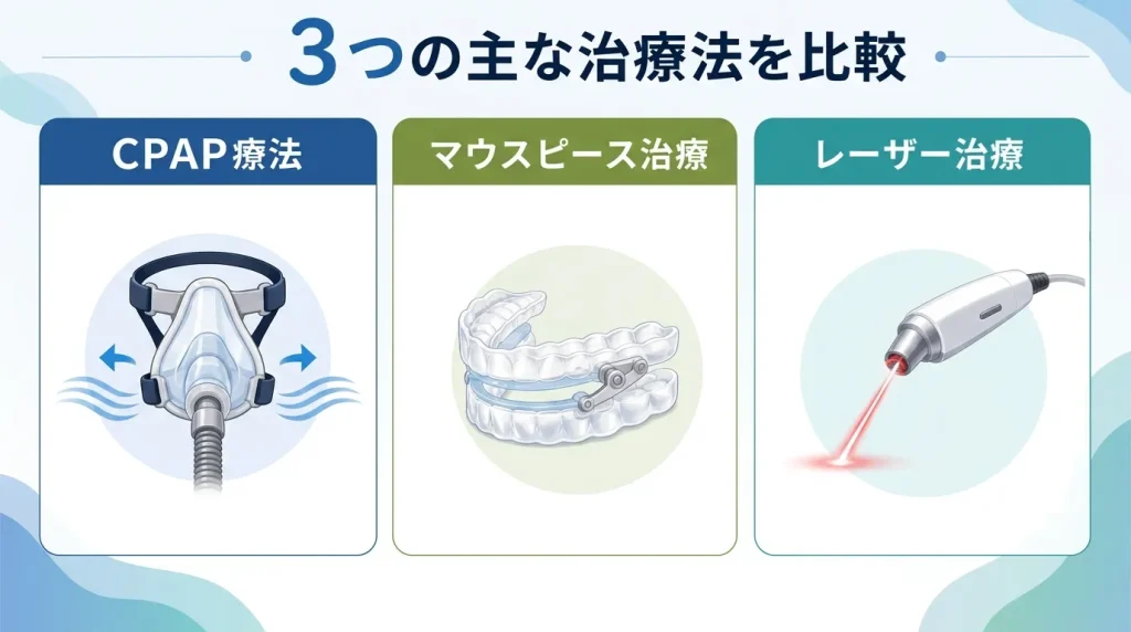 セルフケアで改善しない加齢いびきに対するCPAP療法やマウスピース治療などの選択肢