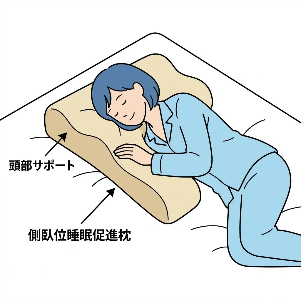 側臥位睡眠促進枕を使用する図解イラスト