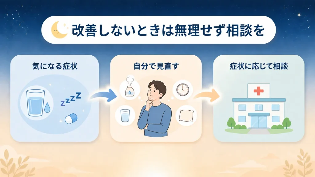 夜の喉の渇きが続くときに、症状や生活環境を見直し、原因に応じて医療機関へ相談する流れを解説