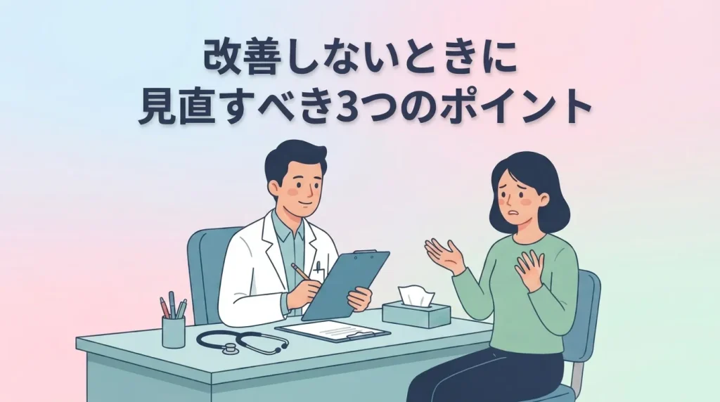 いびきテープで改善しない場合の原因や治療について医師に相談する女性のイラスト