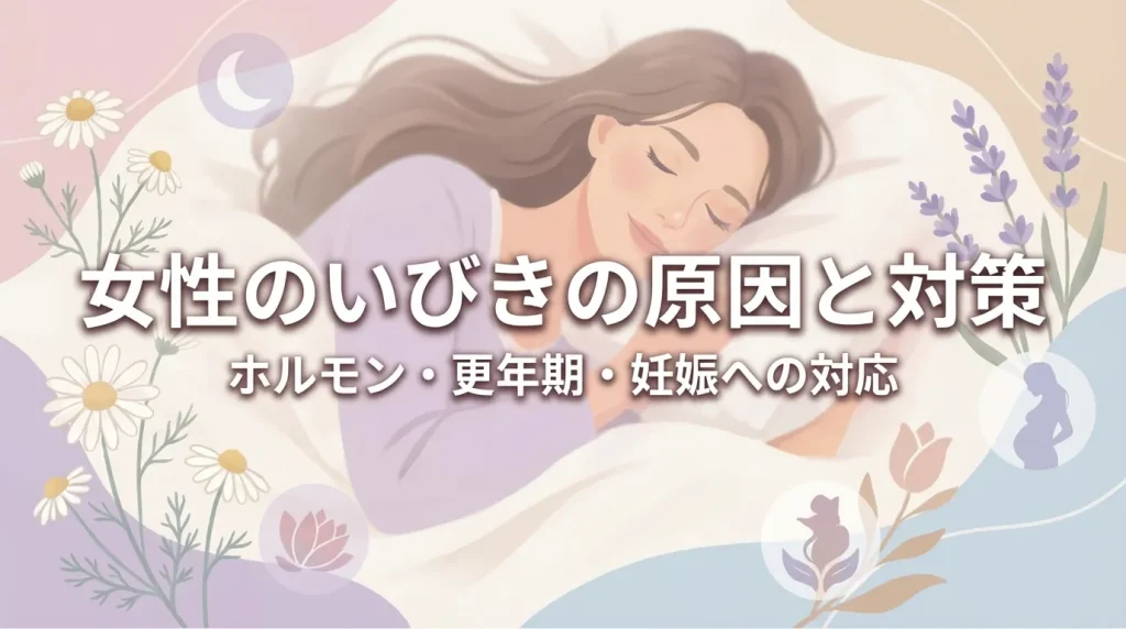 女性に多いいびきの原因やホルモン変化に配慮した対策を解説するイメージ画像