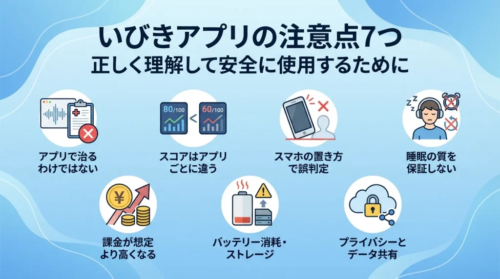 いびきアプリの注意点7つを解説する見出し画像
