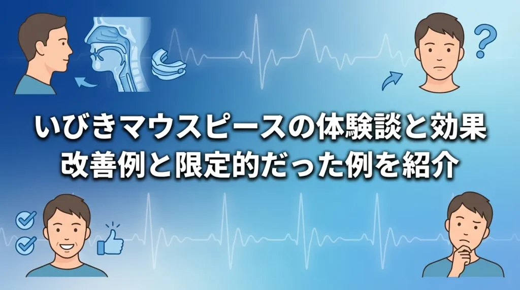 いびき治療マウスピースの体験談を示すイメージ。改善したケースと効果が限定的だったケースの違いを紹介
