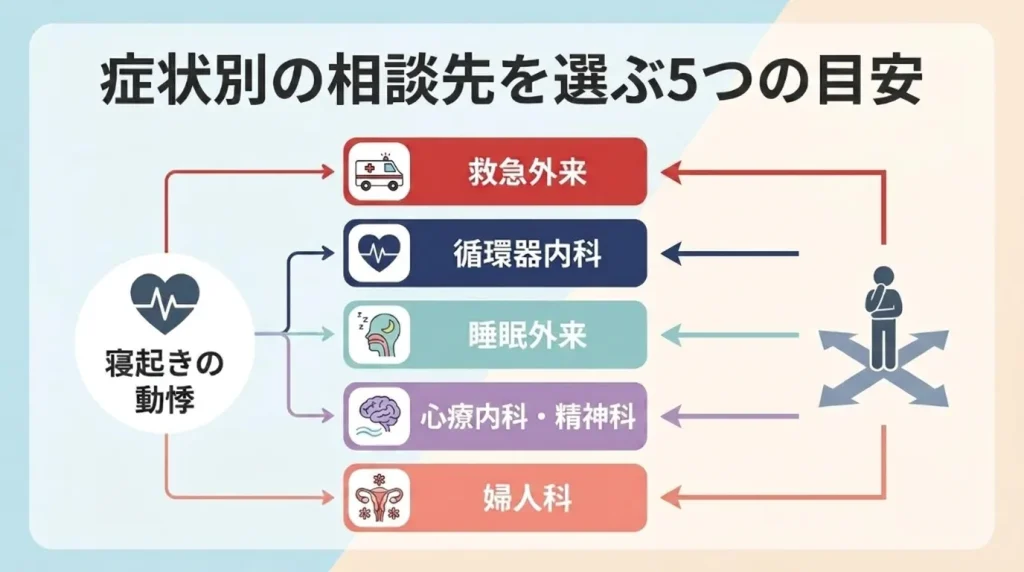 寝起きの動悸の症状に応じて救急外来や循環器内科、睡眠外来などの受診先を選ぶ目安